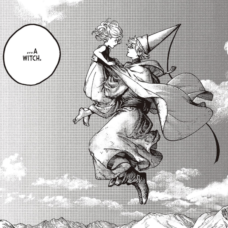 Qifrey lifts Coco in the air in this panel from Witch Hat Atelier